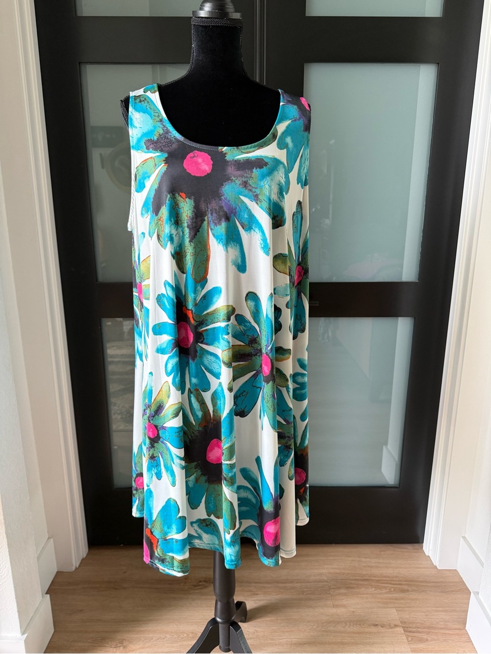 Shoreline White Floral Midi Dress with Teal and Pink Accents